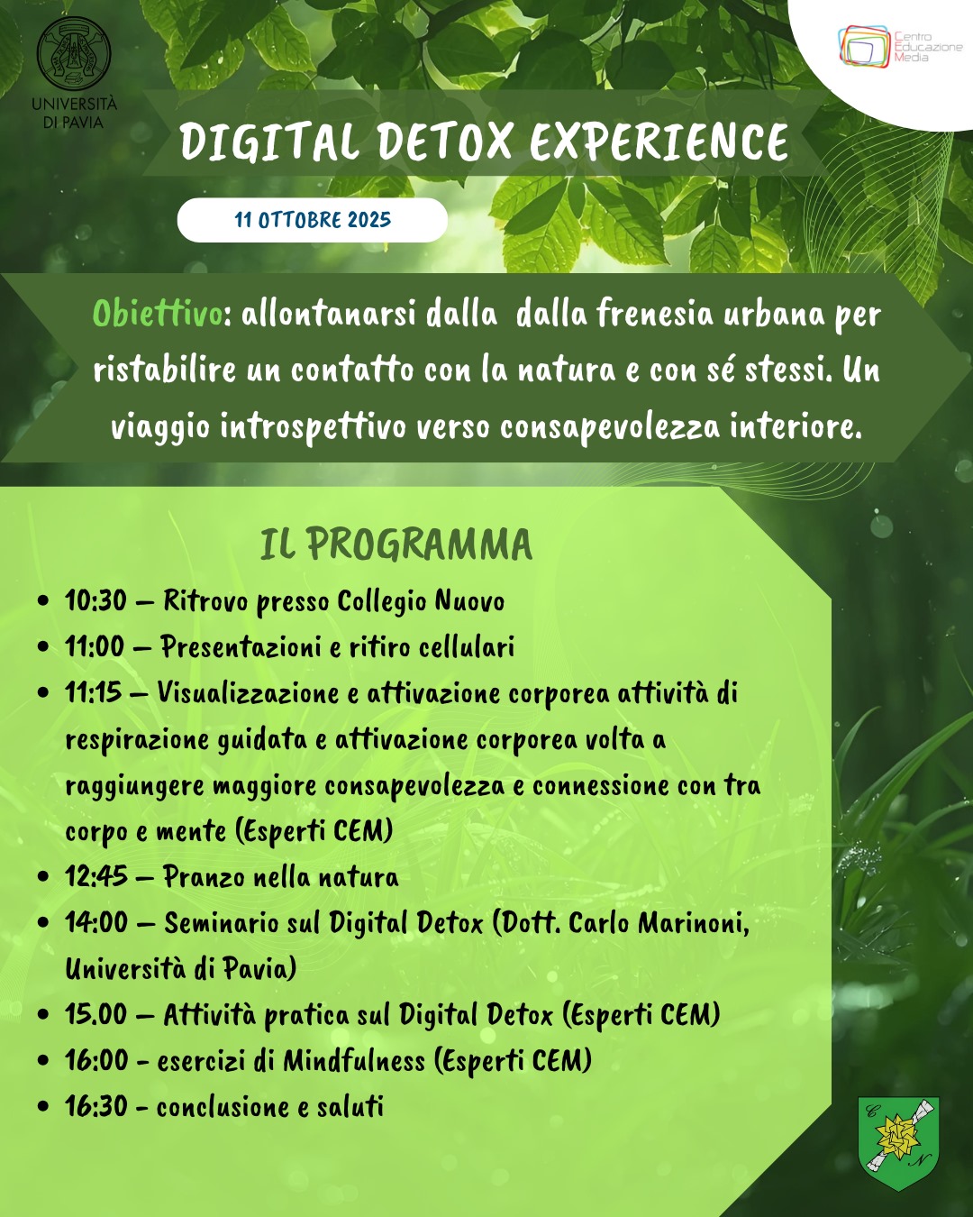 Programma dell'evento Digital Detox